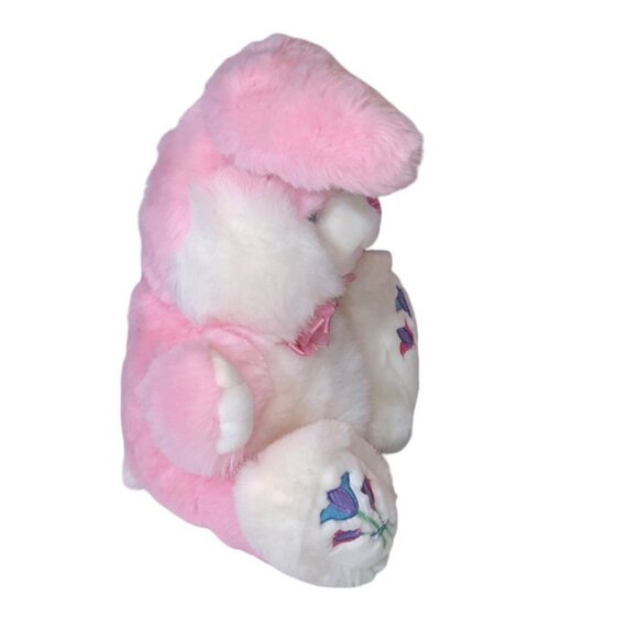 Vintage TB Toy Trading Pink Easter Bunny Rabbit Hoppy Hopster Tulips Plush 15" - Picture 5 of 7